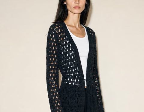 Vintage Black Crochet Open-Knit Cardigan — product detail