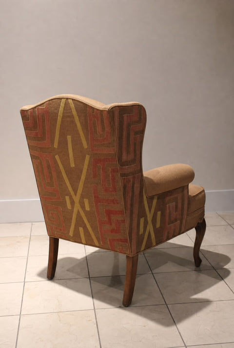 Vintage Barrel-Back Accent Chair with Kuba-Style Textile | Mid-Century Lounge Chair