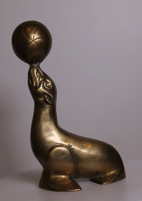 Brass Seal Sculpture with Ball