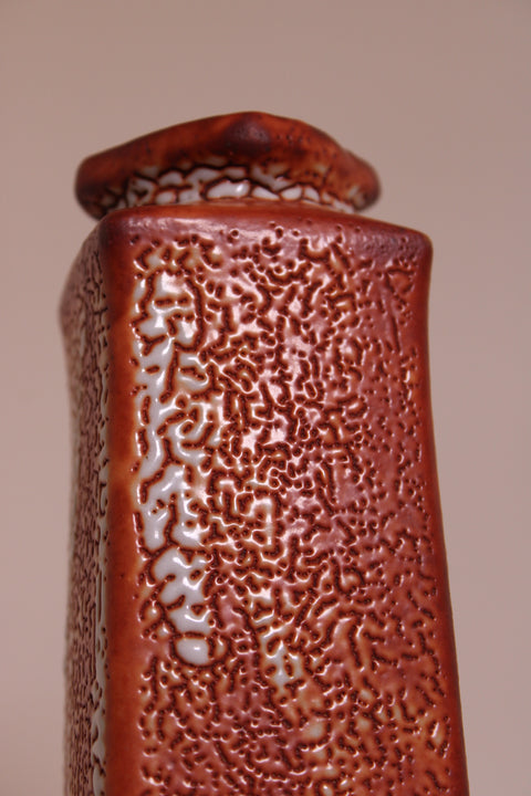 Tall Red Crackle Brutalist Studio Pottery Vase