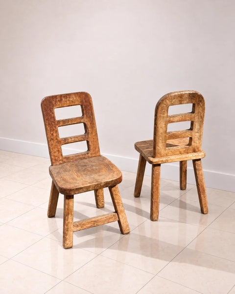 Rustic Primitive Wood Side Chairs with Cutout Backs – Pair