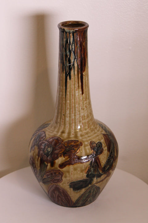 Long Floral Studio Pottery Bottle