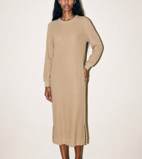 Vintage Beige Ribbed Knit Dress — product detail