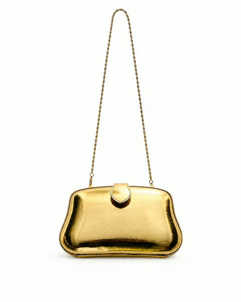 Gold Metallic Frame Evening Bag with Chain Strap