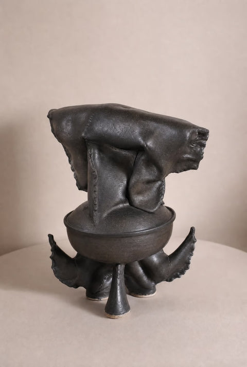 Vintage Brutalist Ceramic Abstract Sculpture Bowl| Modernist Art