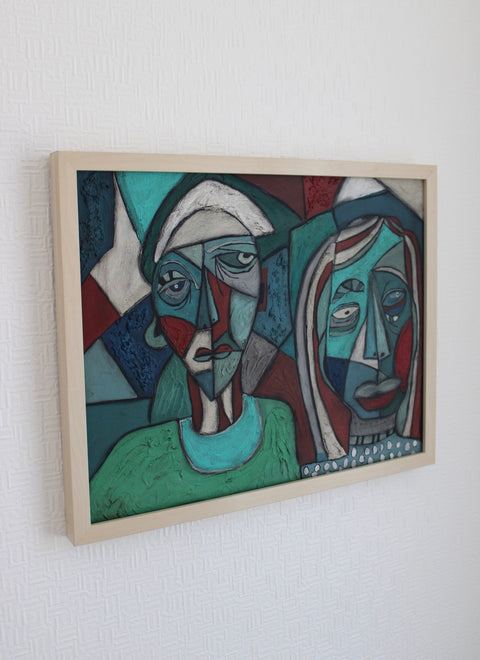 Angela Dickerson Teal Couple Original Framed Artwork