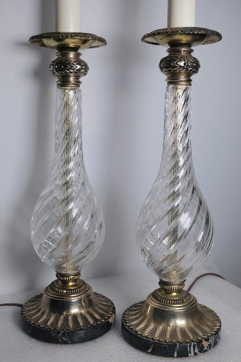 1970s Pair of Crystal Glass Genie Bottle Lamps