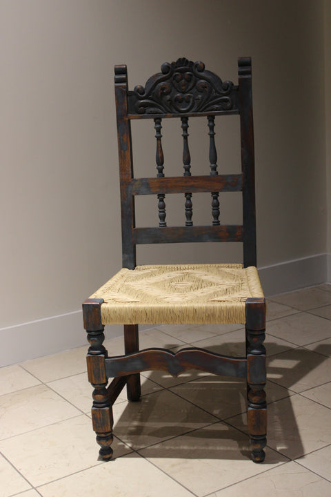 Antique Spanish Colonial Carved Rush Seat Chair (4)