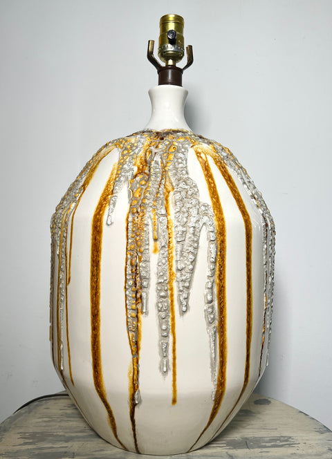 Carmel and Cream Jumbo Mid-Century Modern Table Lamp