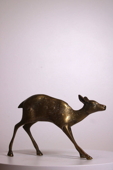 Vintage Solid Brass Deer Doe Figurine | Brass Animal Sculpture