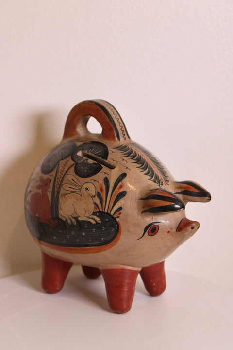 Tonalá Piggy Bank with Rabbit Scene