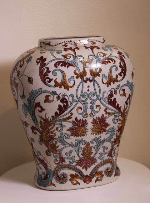 Vintage Large Scrollwork Porcelain Vase Floral Chinoiserie Decorative Vessel