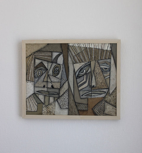Angela Dickerson Pale Twin Faces Original Framed Artwork