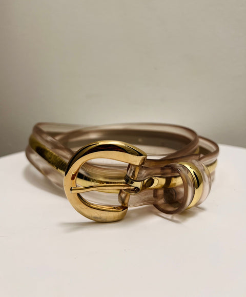 Clear and Gold-Tone Belt with Oval Buckle
