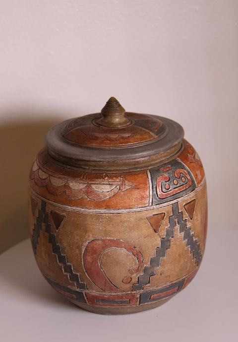 Carved Geometric Lidded Jar