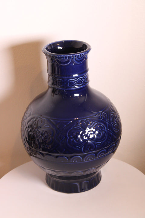 Cobalt Blue Relief Pottery Vase