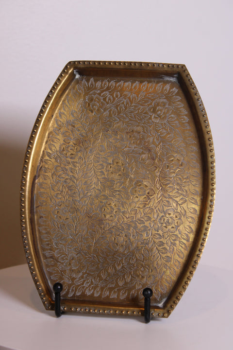 Engraved Brass Floral Tray