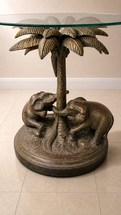 Mid Century Modern Bronze Elephant Side Table