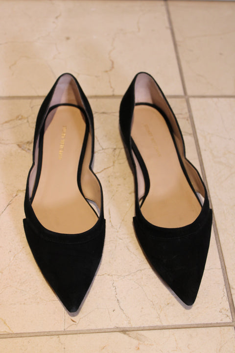 Stuart Weitzman Black Suede Pointed-Toe Slingback Flats