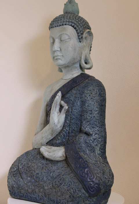 Vintage Seated Buddha Statue with Blue Robe Decorative Sculpture