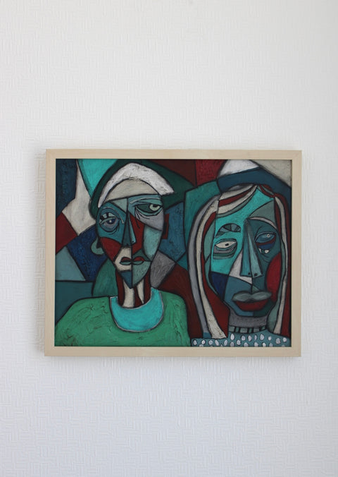 Angela Dickerson Teal Couple Original Framed Artwork