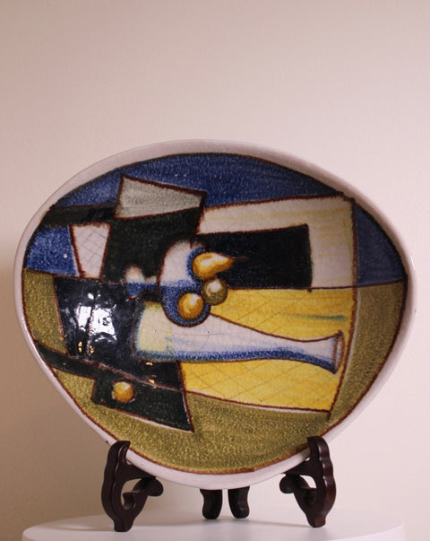 Modernist Abstract Ceramic Charger Cubist Design