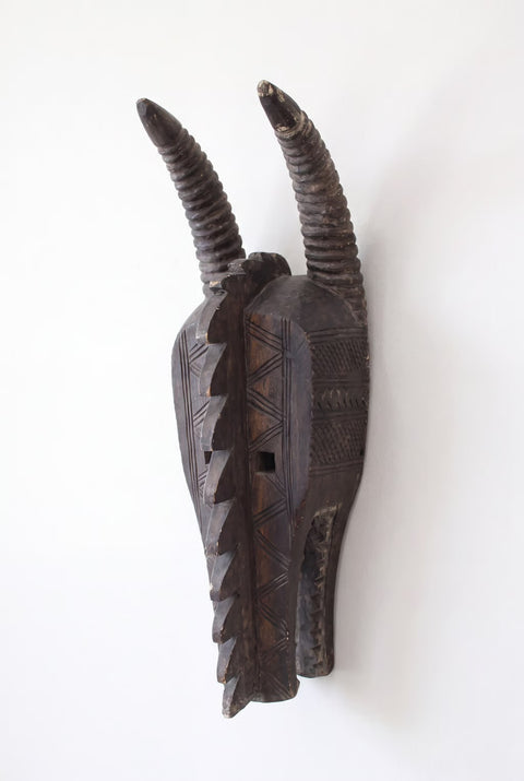 Carved Horned African Bobo Antelope Peoples Wall Mask