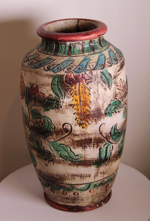 Hand Painted Folk Art Floor Vase