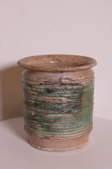 Ribbed Studio Pottery Vase | Green Glazed Ceramic