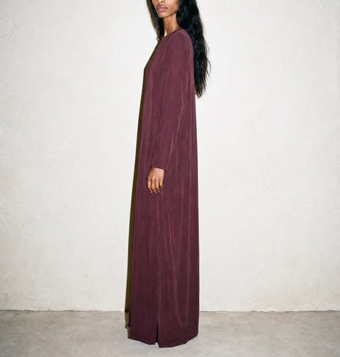 Vintage Burgundy Long-Sleeve Shift Dress — product detail
