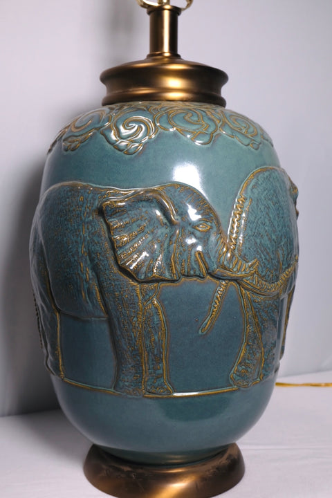 Vintage Turquoise Glaze Elephant Extra Large Table Lamp