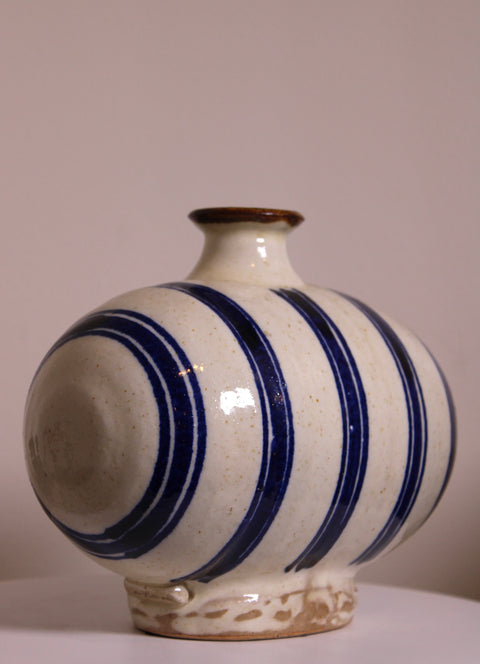 Blue Stripe Studio Pottery Bottle Vase