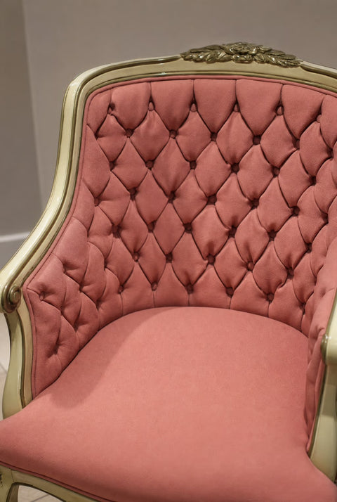 Vintage French Provincial Pink Tufted Parlor Chairs (Pair) | Hollywood Regency Accent Chairs