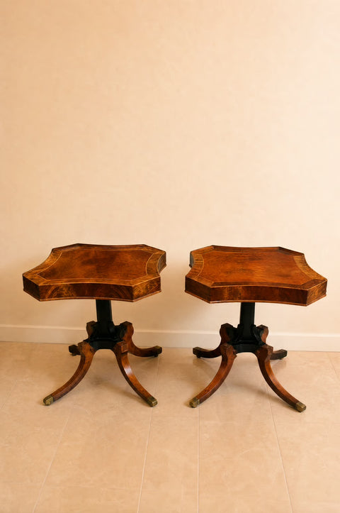 Vintage Weiman Regency Style Mahogany Side Tables – Pair of 1950s Pedestal Accent Tables