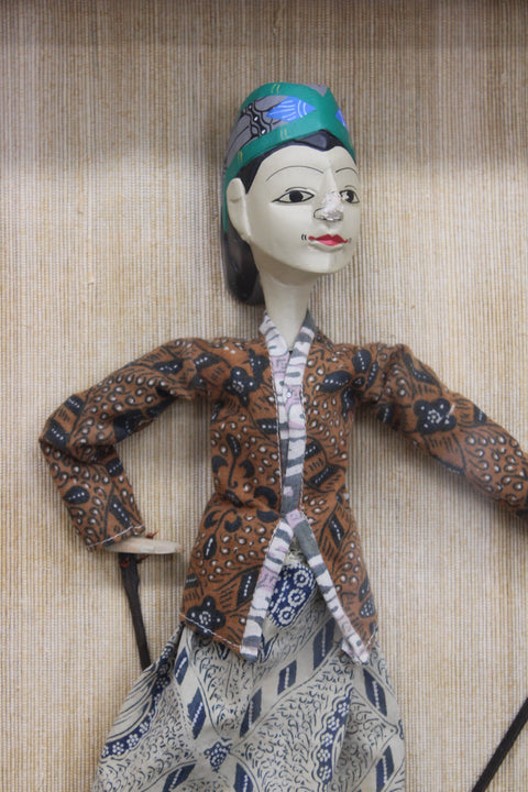 Framed Javanese Wayang Puppet Textile Art