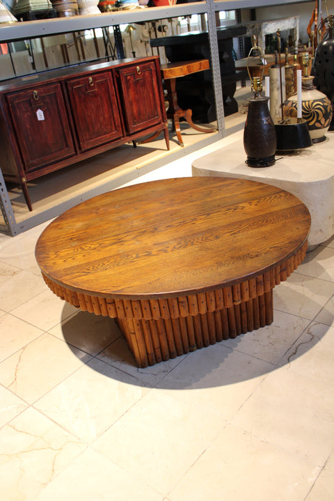 Vintage Oval Reeded Wood Coffee Table
