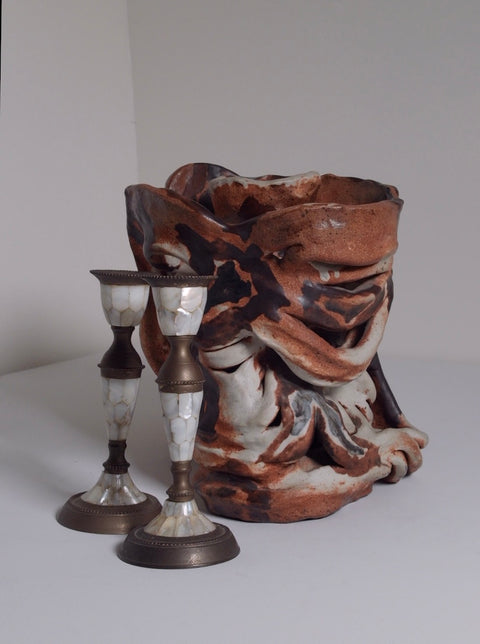 Handmade Abstract Ceramic Vase, Sculptural Marbled Pottery - Vintage