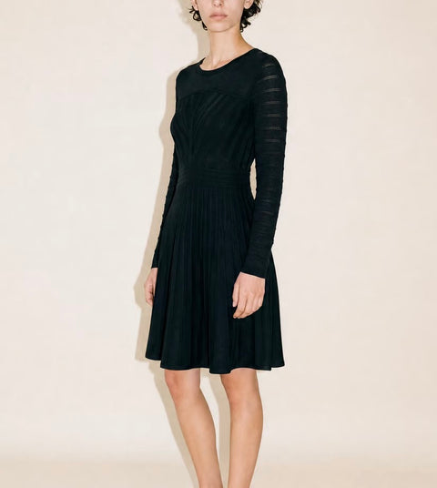 THML Black Textured Knit Fit-and-Flare Dress