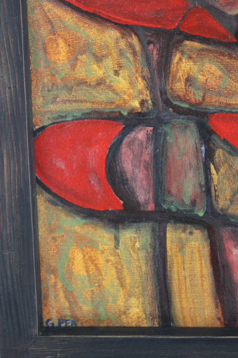 Vintage Mid Century Abstract Oil Painting Signed G. Per | Original Modernist Wall Art
