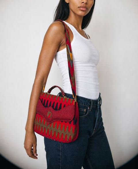 Red Geometric-Print Top-Handle Shoulder Bag