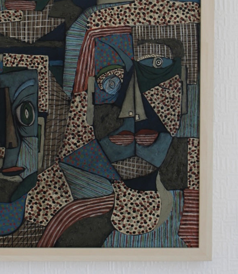 Angela Dickerson Patterned Watchers Original Framed Artwork