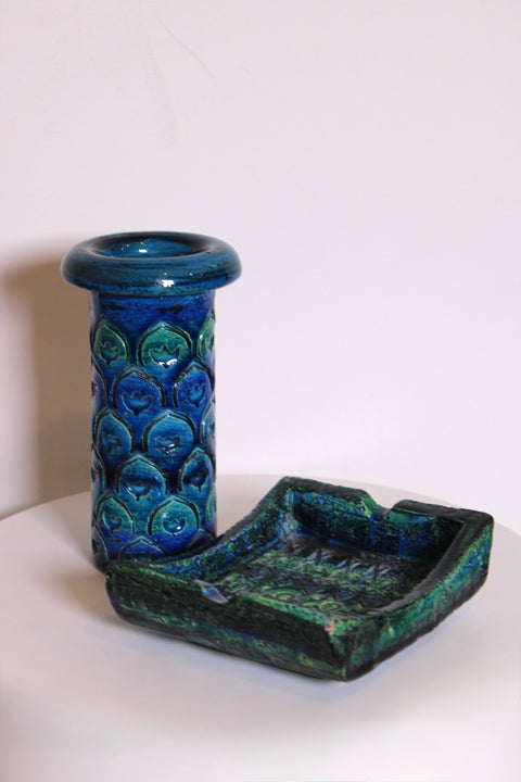 Vintage Bitossi Rimini Blu Cylinder Vase | Italian Pottery