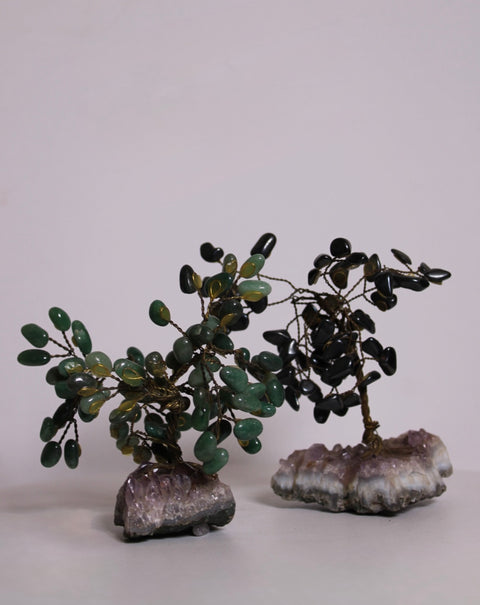 Pair of Gemstone Bonsai Trees on Amethyst Bases