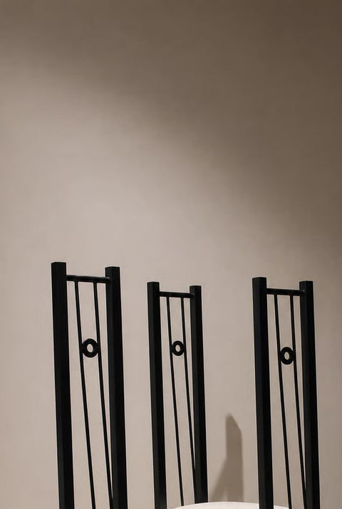 Vintage Postmodern Tall Back Dining Chair | Upholstered Black Dining Chair