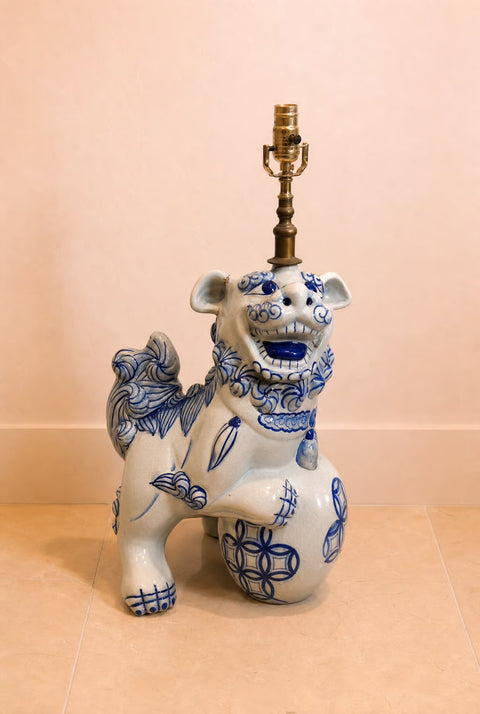 Blue and White Foo Dog Ceramic Table Lamp