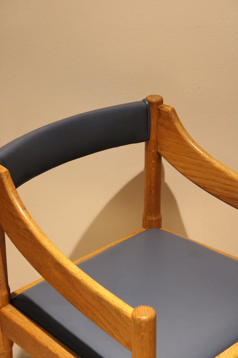 Vintage Postmodern Oak Armchairs | Sculptural Barrel Back Dining Chairs | Pair