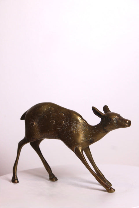 Vintage Solid Brass Deer Doe Figurine | Brass Animal Sculpture