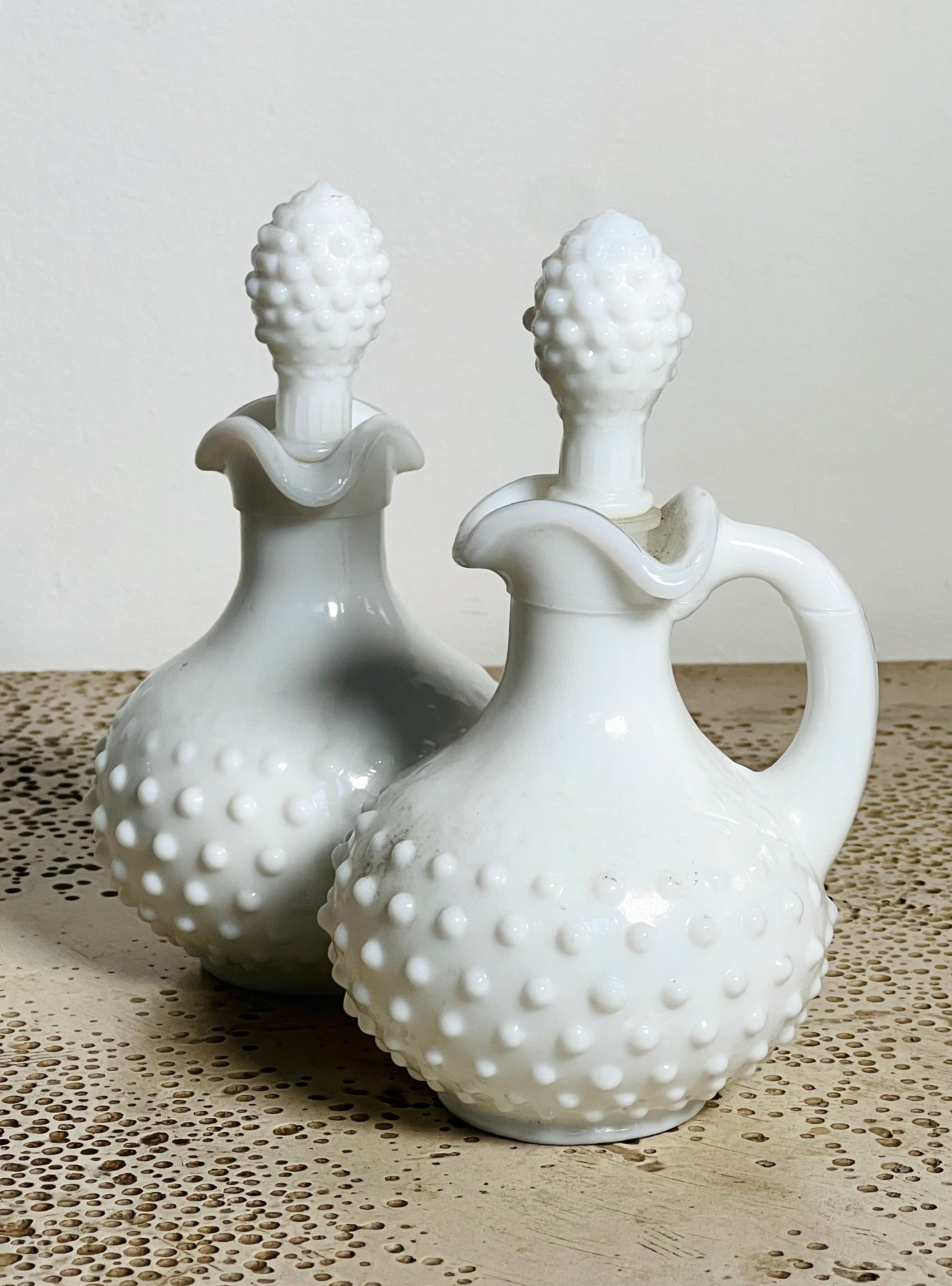 Avon White Milk Glass Hobnail Decanter (Pair) (Vintage)