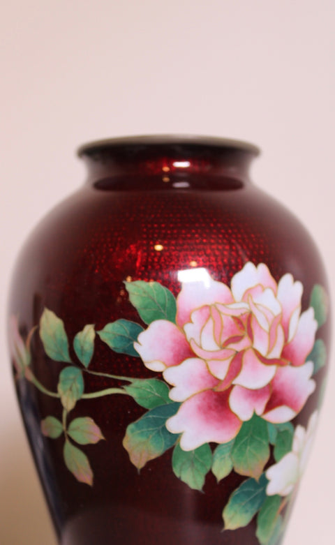 Red Cloisonné Rose Vase