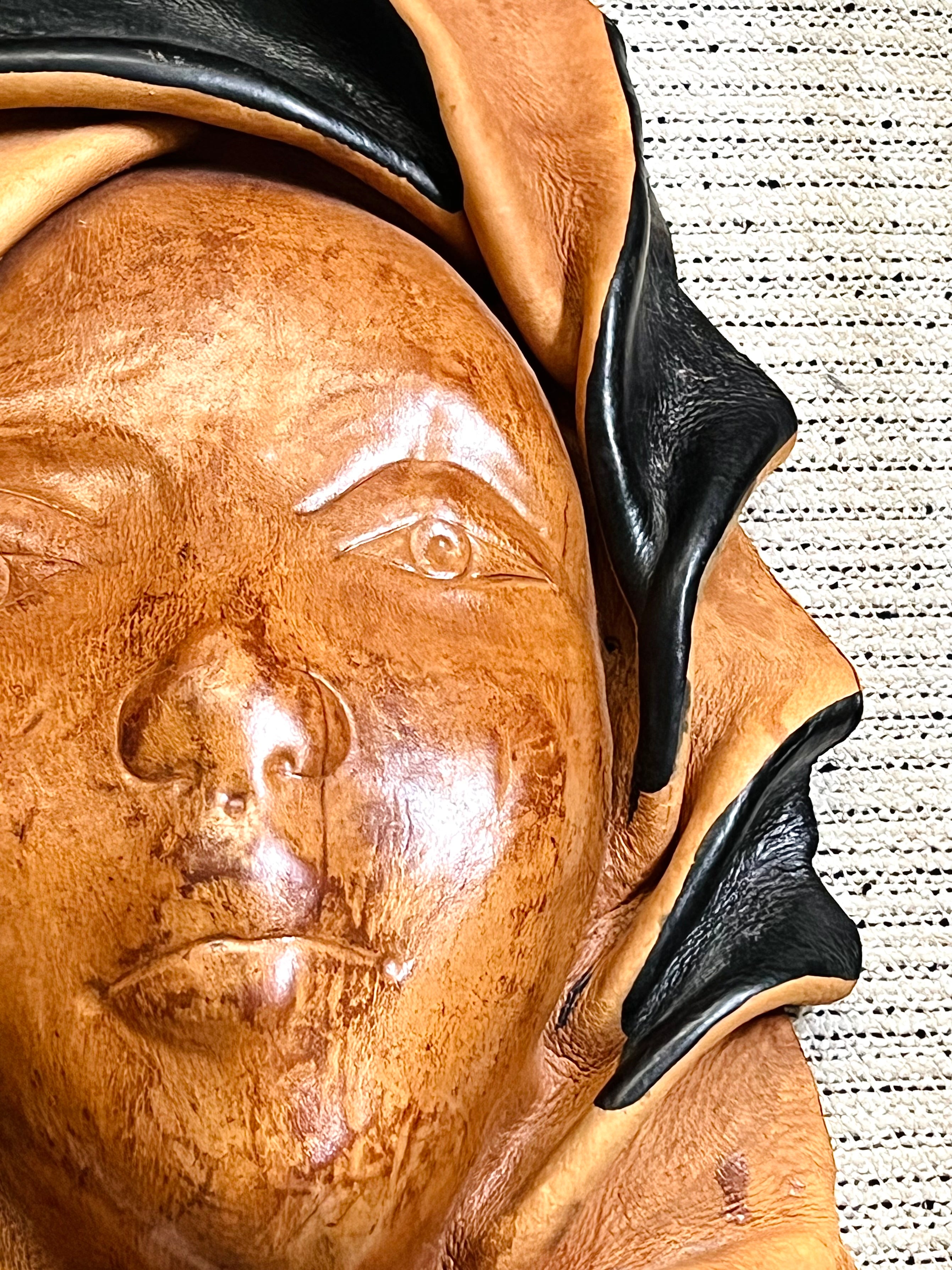 Black/Chestnut Leather Women Face Mask (Vintage)